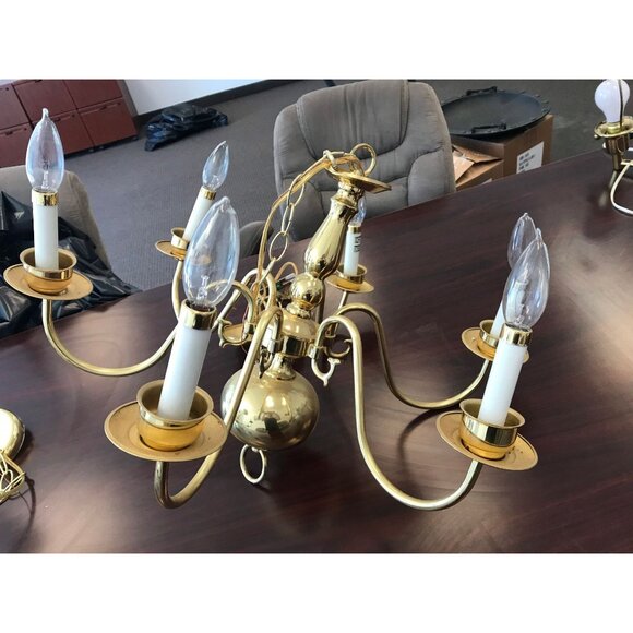 Vintage 1972 Chandelier Solid Brass Gold Ceiling Light Fixture 6 Lights - Picture 9 of 10